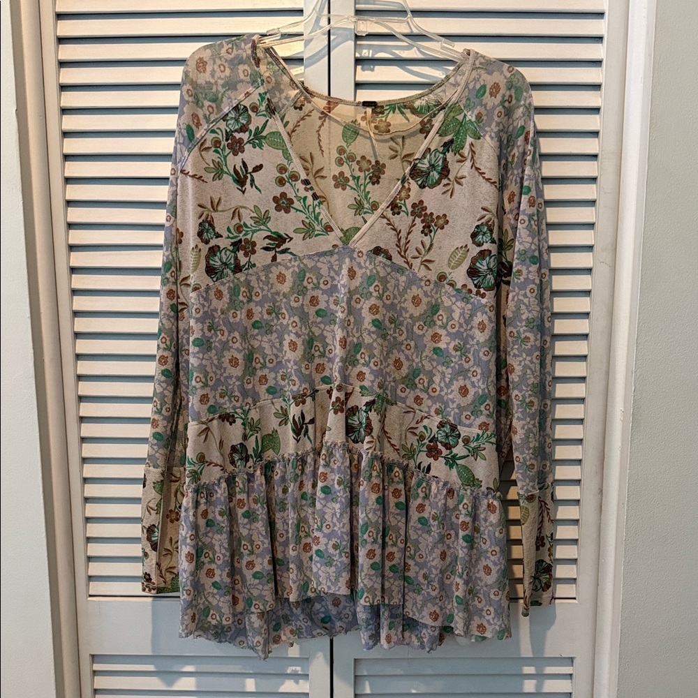 Free People Isabelle Patchwork Long Sleeve Top